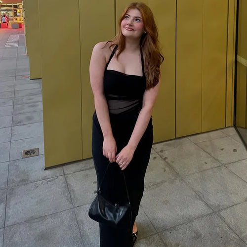 Load image into Gallery viewer, Mesh Patchwork Backless Sexy Maxi Dress For Women Gown Fashion Halter Sleeveless Strapless Bodycon Club Long Dress
