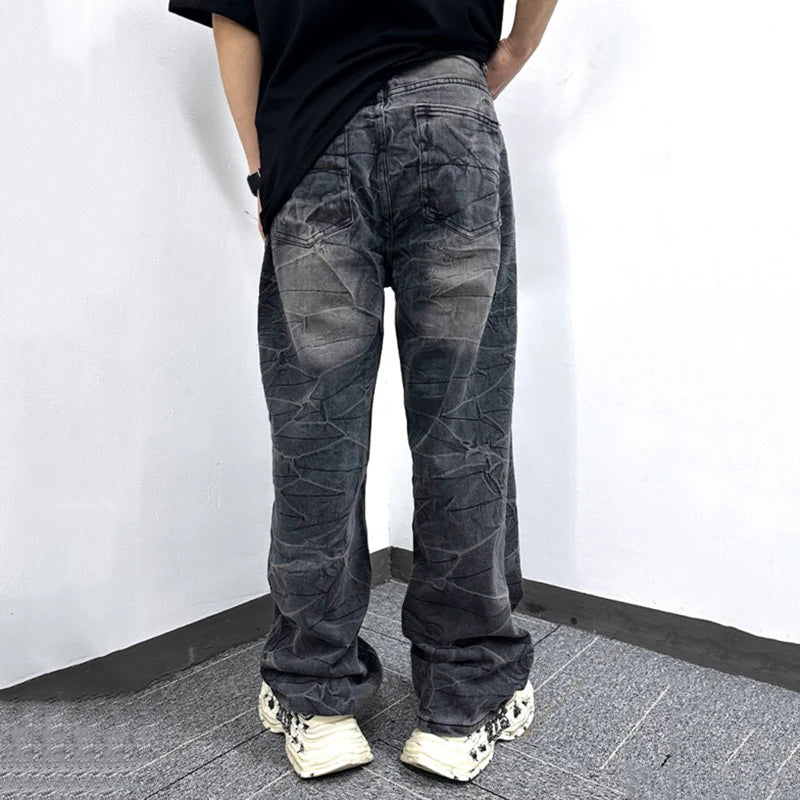 Men's Jeans Spring American Style New Washed Worn-out Lightning Pattern Design Gradient Color Stylish Male Trousers 9W1865