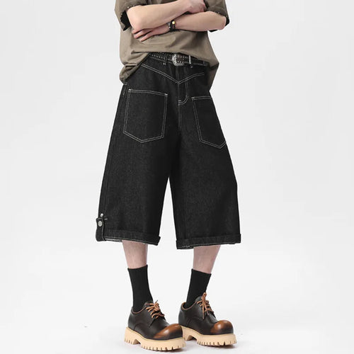 Load image into Gallery viewer, Men&#39;s Denim Shorts New Summer Straight Leg Design Buckle Two Wear American Handsome Solid Color Male Clothing 9W1536
