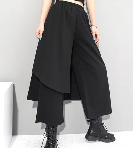 High Elastic Waist Black Irregular Long Wide Leg Trousers New Loose Fit Pants Women Fashion Tide Spring Autumn 2025 1Z289