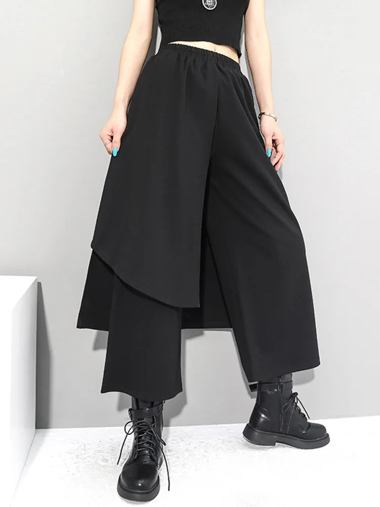 High Elastic Waist Black Irregular Long Wide Leg Trousers New Loose Fit Pants Women Fashion Tide Spring Autumn 2025 1Z289
