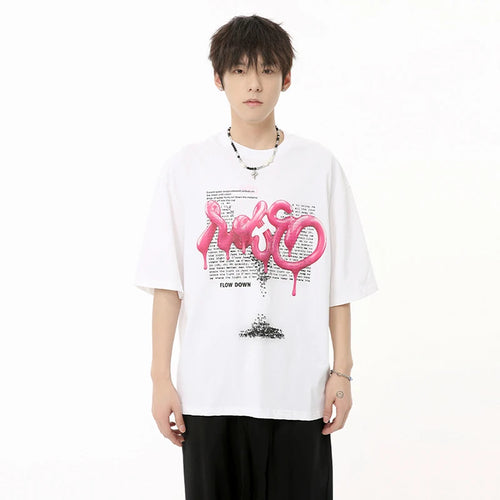 Load image into Gallery viewer, Korean Style Men&#39;s T-shirts Casual Letter Printing Tops Round Neck Short Sleeve Loose Male Clothing Summer Stylish 9C6570
