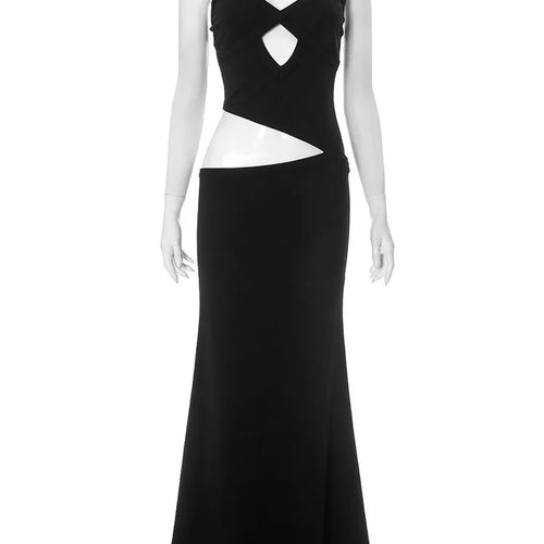Load image into Gallery viewer, Hollow Out Backless Sexy Maxi Dress Women Gown Spaghetti Strap Sleeveless Irregular Slim Club Long Dress 2025 Summer
