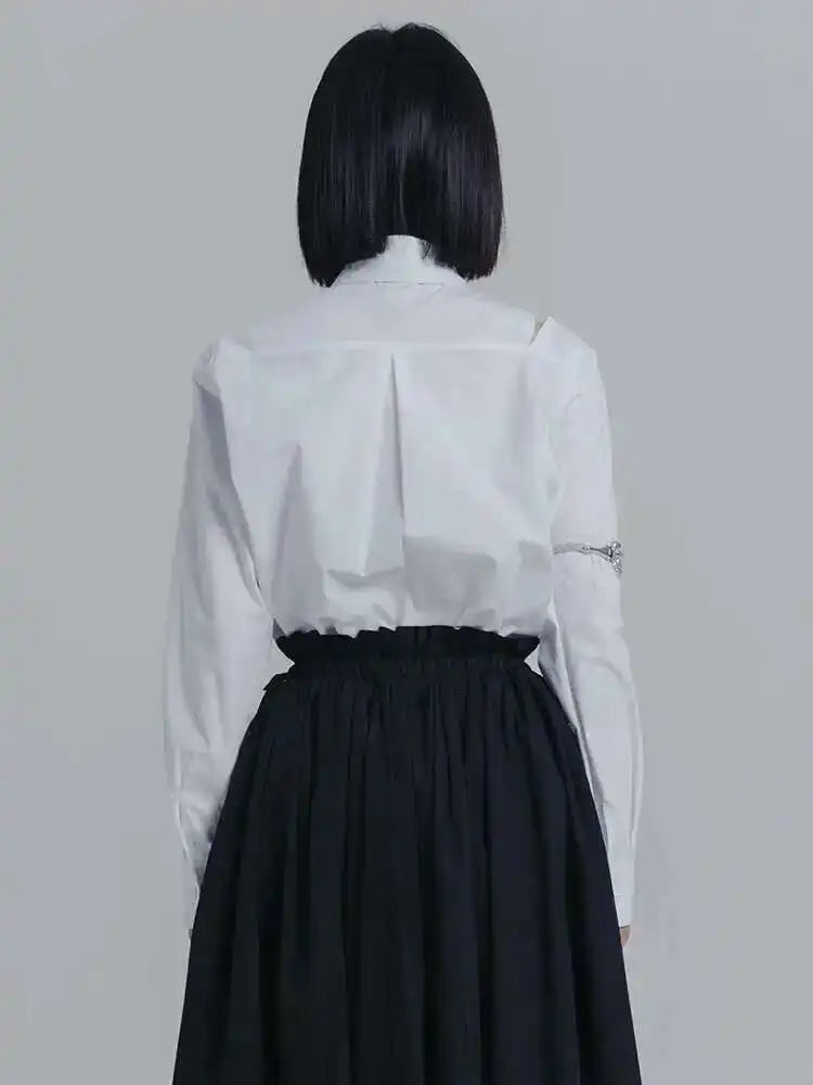 Women Off Shoulder Buckle Big Size Blouse New Lapel Long Sleeve Loose Fit Shirt Fashion Tide Spring Autumn 2025 1DE6580