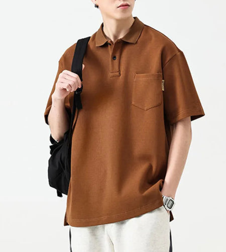 Men's T-shirts Summer Collar Half Sleeved Tees Solid Color Turn-down Collar Pocket Slit Loose Korean New Chic 9W1311