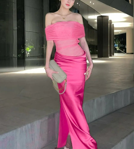Off-shoulder Strapless Backless Sexy Maxi Dress For Women Gown Fashion Elegant Sleeveless Ruched Club Long Dress
