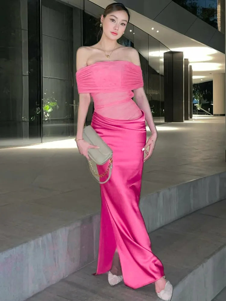 Off-shoulder Strapless Backless Sexy Maxi Dress For Women Gown Fashion Elegant Sleeveless Ruched Club Long Dress