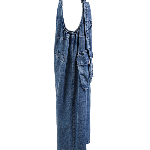 Load image into Gallery viewer, High Waist Blue Pocket Big Size Denim Overalls Trousers New Loose Fit Pants Women Fashion Tide Spring Autumn 2025 1K16401
