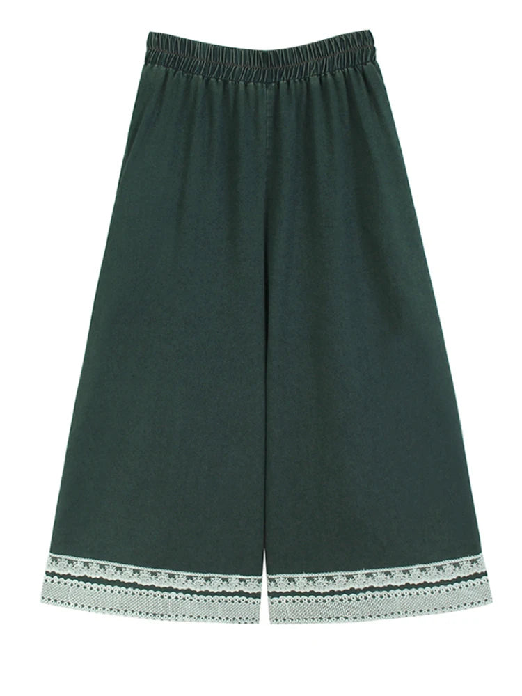 High Waist Black Lace Hem Denim Casual Long Wide Leg Jeans New Women Trousers Fashion Tide Spring Autumn 2025 1DJ1190