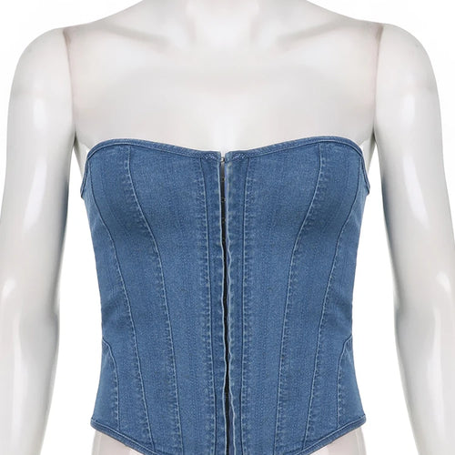 Load image into Gallery viewer, Fashion Elegant Strapless Tube Corset Bustier Tops Hook Lace Up Ladies Party Cummerbunds Crop Top Bandage Club Denim
