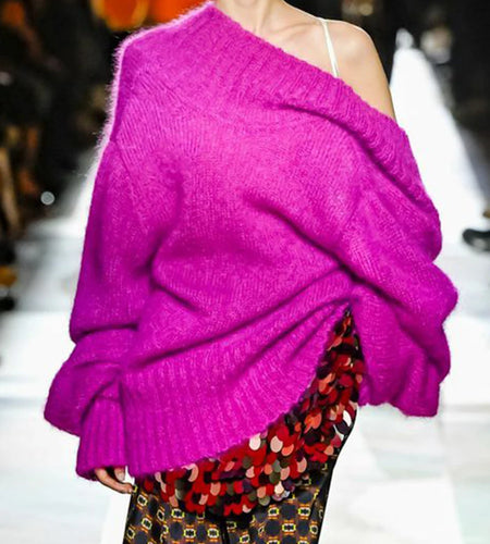 Solid Loose Irregular Sweaters for Women Diagonal Collar Long Sleeves Casual Sweater Female Fashion Clothing New