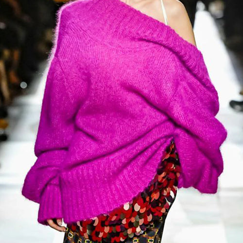 Load image into Gallery viewer, Solid Loose Irregular Sweaters for Women Diagonal Collar Long Sleeves Casual Sweater Female Fashion Clothing New
