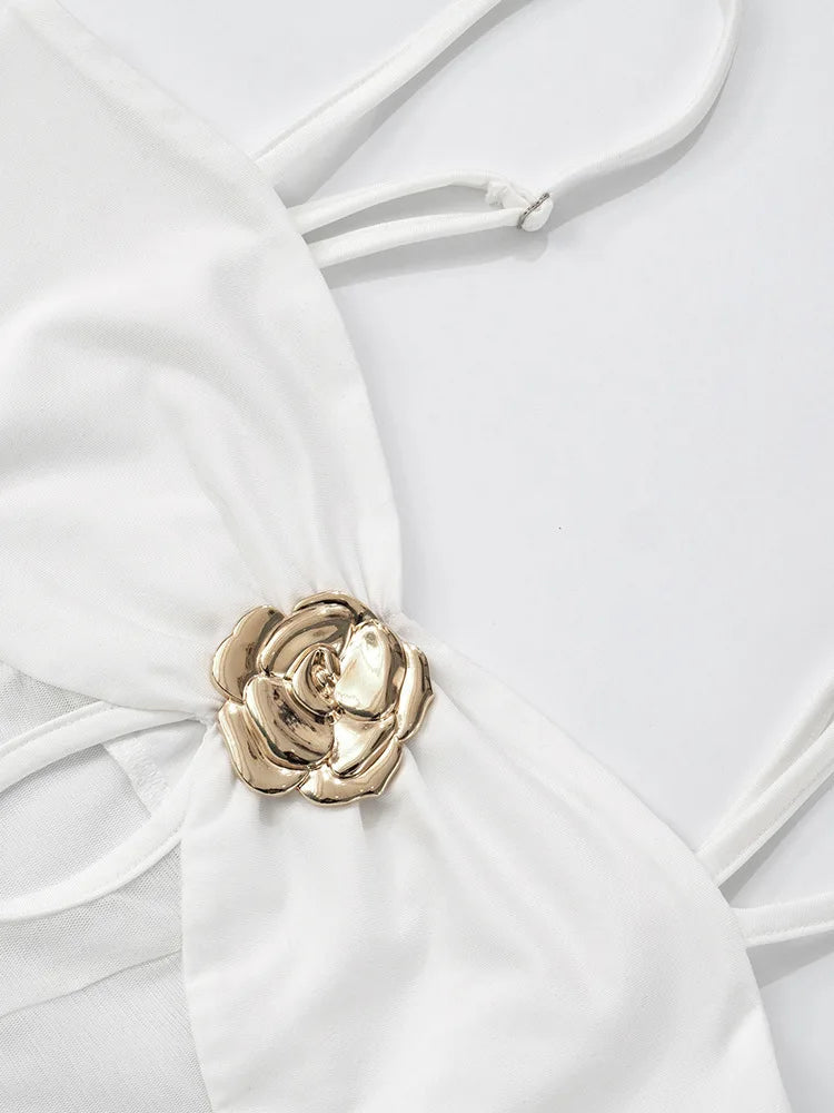 See Through Spaghetti Strap Sexy Maxi Dress For Women Gown Summer New Metal Buckle Sleeveless Backless Beach Long Dress