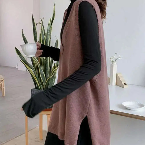 Load image into Gallery viewer, Coffee Color Big Size Knitting Sweater Loose Fit V-Neck Sleeveless Women Pullovers New Fashion Autumn Winter 2025 1Y21116
