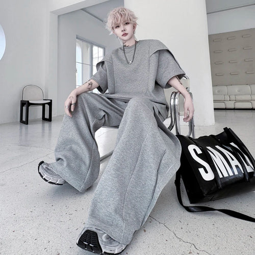 Load image into Gallery viewer, Men's Pants Set New  Summer Solid Color Splicing Short Sleeve Sweatshirt Straight Leg Trendy  Casual Pants Menwear 9W1797
