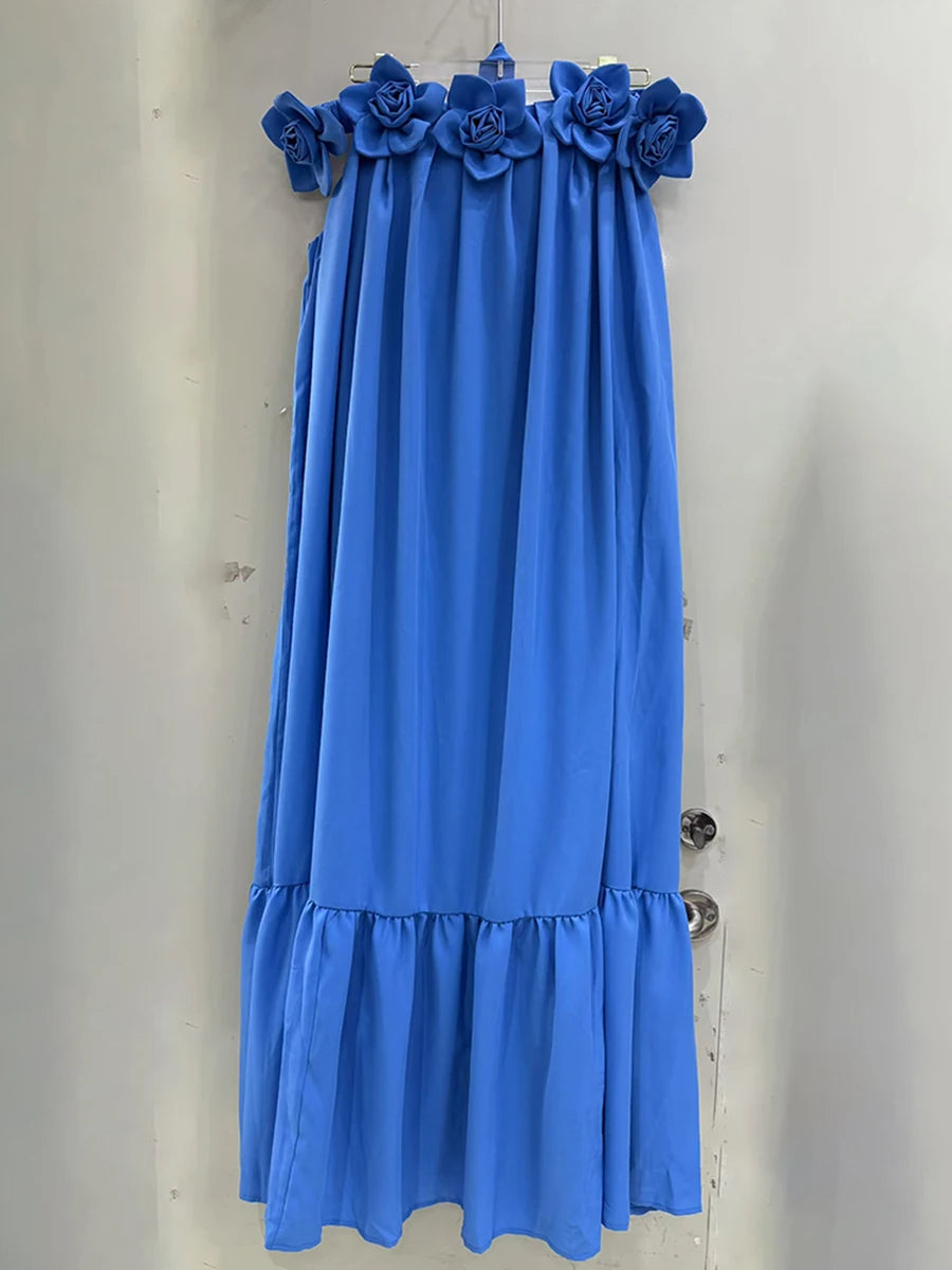 Solid Spliced Appliques Slimming Dresses For Women Slash Neck Sleeveless High Waist Temperament Dress Female New