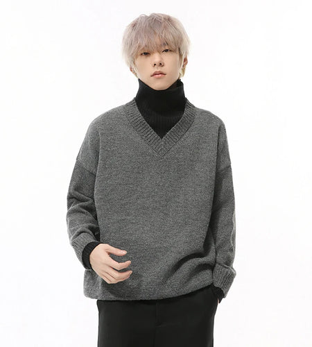 Korean Style Men's Sweaters Turtleneck Knitting Fake Two-piece Splicing Contrast Color Male Pullover Tops New Winter 9C9417