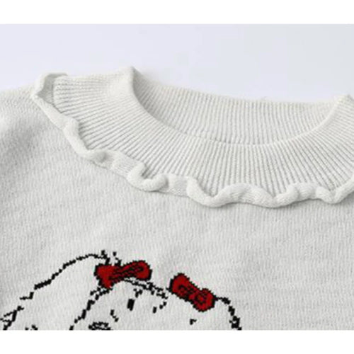 Load image into Gallery viewer, Women Cartoon Dog Embroidery Knitted Sweaters And Pullovers Ruffles Patchwork Girls Knit Jumpe Sweater Jacquard
