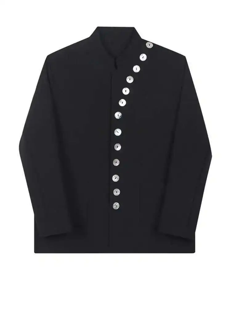Women Asymmetry Shell Button Big Size Blazer New Stand Collar Long Sleeve Jacket Fashion Tide Autumn Winter 2025 1DF3654