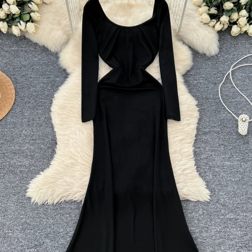 Load image into Gallery viewer, Korean Autumn 2024 New Black Elegant Long Sleeve Vacation Slim Dresses Women Square Collar Temperament Dress Fashion Simplicity
