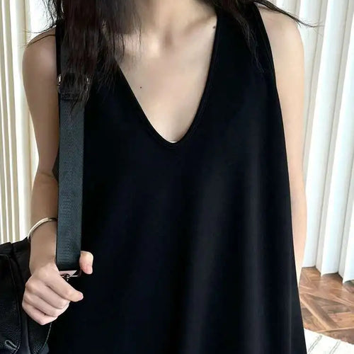 Load image into Gallery viewer, Women Black Brief Irregular Shaped Pocket Long Elegant Dress New V-Neck Sleeveless Fashion Tide Spring Autumn 2025 1DH9419
