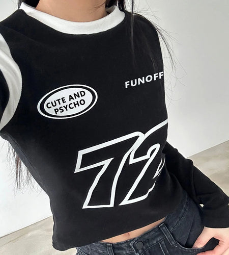 Harajuku Print Long Sleeve Tees Japanese Y2K Casual Autumn T shirt Female Contrast Preppy Style Tops Kawaii Clothing