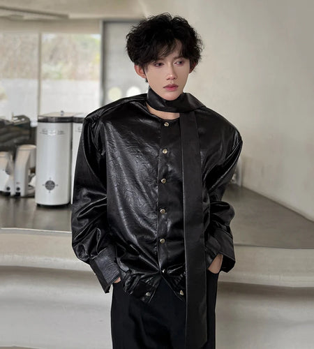 Men's Shirts Long Sleeve New Spring Ribbon Design Solid Color Loose Korean Style Single Breasted Shirt Personality 9W1757