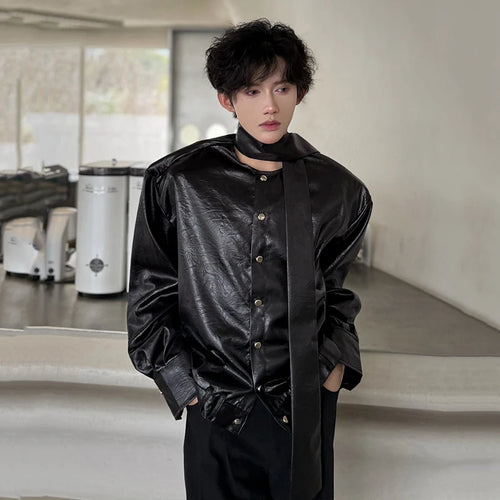 Load image into Gallery viewer, Men&#39;s Shirts Long Sleeve New Spring Ribbon Design Solid Color Loose Korean Style Single Breasted Shirt Personality 9W1757
