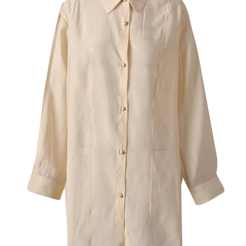 Load image into Gallery viewer, Women Apricot Thin Perspective Casual Big Size Blouse New Lapel Long Sleeve Shirt Fashion Tide Spring Autumn 2025 CPG3314
