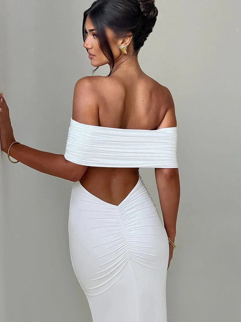 Elegant One Shoulder Backless Elastic Tight Evening Dress Women's Sexy Sleeveless Slim Max Female Vestidos Partywear