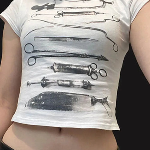 Load image into Gallery viewer, Dark Printed Cropped T Shiirt Gothic Casual Slim O-Neck Short Sleeve Tees Women 2024 Summer Fashion Streetwear Ladies
