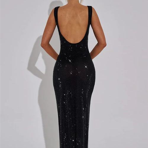 Load image into Gallery viewer, Sequins Backless Sexy Maxi Dress For Women Gown Fashion Sparkle Square Collar Sleeveless Bodycon Club Long Dress
