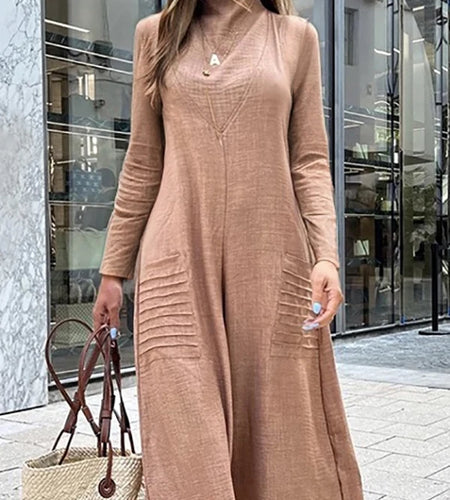 Jumpsuits for Woman Elegant Long Sleeves High Waisted Wide Leg Long Pants Casual One Pieces Outfit with Pockets