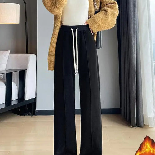 Load image into Gallery viewer, Women Black Blue Velvet High Waist Office Ladies Pant Korean Fashion Red Drawstring Wide Leg Trousers Casual Thick New 2024 Chic
