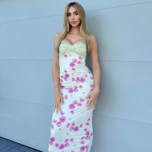 Load image into Gallery viewer, Lace Print Spaghetti Strap Sexy Maxi Dress Women Elegant Off-shoulder Sleeveless Backless High Waist Bodycon Dress
