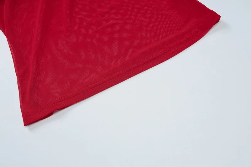 Spaghetti Strap Mesh Pleated Sexy Crop Tops Women Red Strapless Sleeveless Backless Skinny Club Tank Tops Clubwear