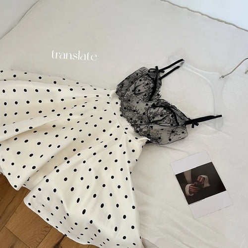 Load image into Gallery viewer, French Retro Women Black White Dot Patchwork Lace Elegant Sexy Backless Slip Short Dress 2025 Summer Sleeveless Slim Party Dress
