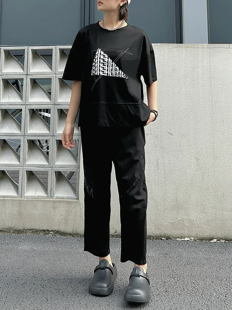 High Elastic Waist Patch Button Splice Harem Calf-Length Pants New Trousers Women Fashion Tide Spring Autumn 2025  1DJ1615