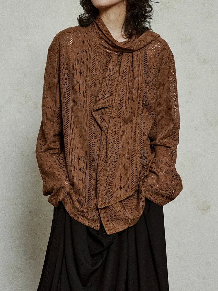 Women Black Lace Hollow Out Big Size Blouse New Bow Collar Long Sleeve Shirt Fashion Tide Spring Autumn 2025  1DJ1179