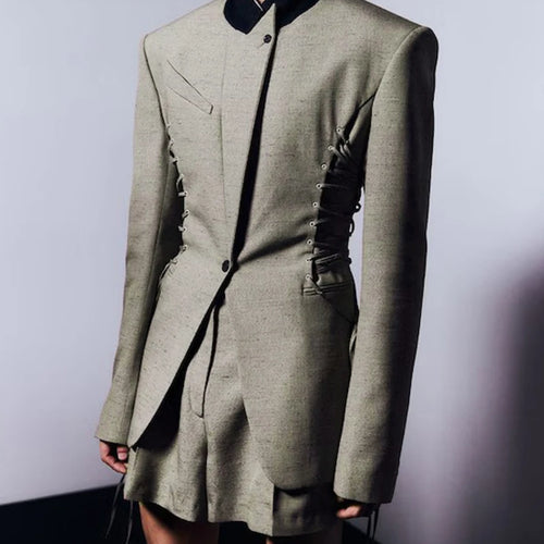 Load image into Gallery viewer, Slimming Spliced Lace Up Fashion Jackets for Women Stand Neck Long Sleeves Temperament Jacket Female Clothing New
