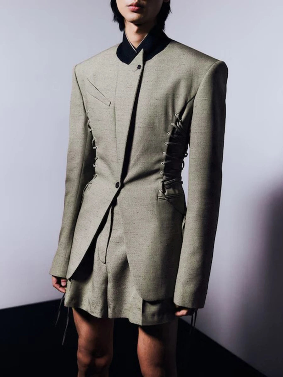 Slimming Spliced Lace Up Fashion Jackets for Women Stand Neck Long Sleeves Temperament Jacket Female Clothing New