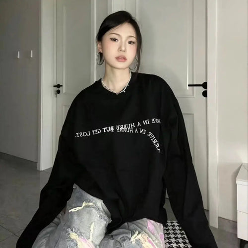 Load image into Gallery viewer, Cotton Oversized T Shirt Women Clothes Long Sleeve O-neck Letter Print Y2k Tops 2024 Ropa Mujer Chic Camisetas Casual White Tees
