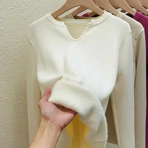 Load image into Gallery viewer, Autumn Winter Korean Fashion Solid V Neck Velvet Knit Crochet Sweater Women Warm Long Sleeve Pullovers Tops Casual Popular Trend
