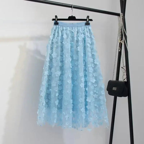Load image into Gallery viewer, Elastic High Waist Skirt Ladies Summer Vintage Jacquard Butterfly Tulle Skirts Womens Fashion Embroidery Mesh Midi Skirt Women

