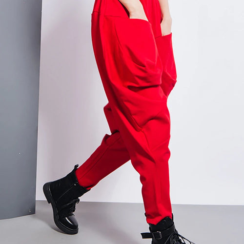 Load image into Gallery viewer, Big Pockets Spliced Irregular High Waist Harem Trousers New Loose Fit Pants Women Fashion Tide Spring Autumn 2025 1DD2684
