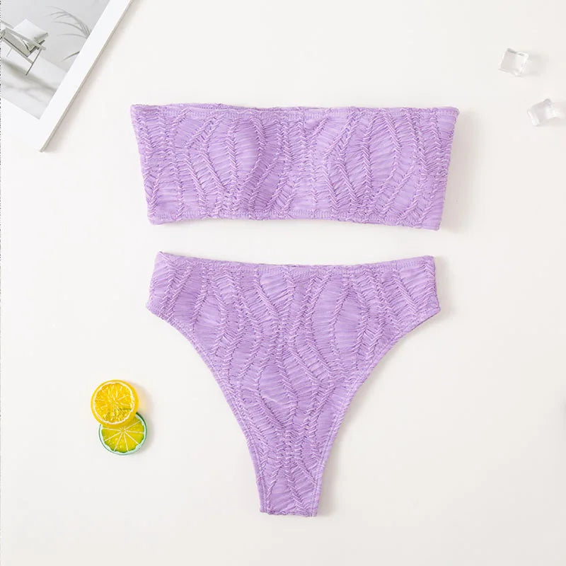 Bandeau Bikini 2024 Sexy Push Up Swimwear Women Purple Brazilian Swimsuit Thong Biquini Two Piece Bathing Suit