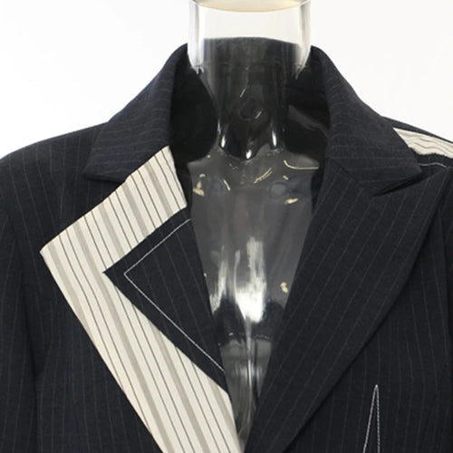 Load image into Gallery viewer, Women Navy Blue Striped Irregular Elegant Blazer New Lapel Long Sleeve Jacket Fashion Tide Spring Autumn 2025 1DH5930
