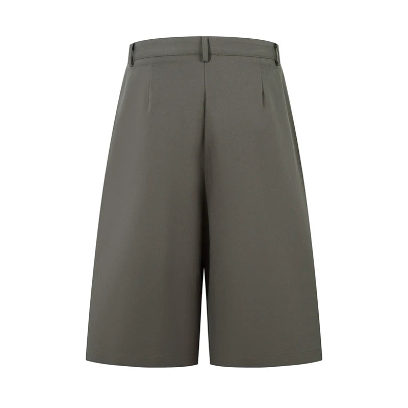Men's Causal Shorts New American Pleated Cropped Summer Loose Solid Color Simple Design Straight Leg Male Clothing 9W1889