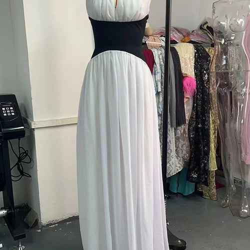 Load image into Gallery viewer, Halter Deep V Neck Backless Sexy Maxi Dress Women Gown Fashion Patchwork Sleeveless High Waist Club Party Long Dress
