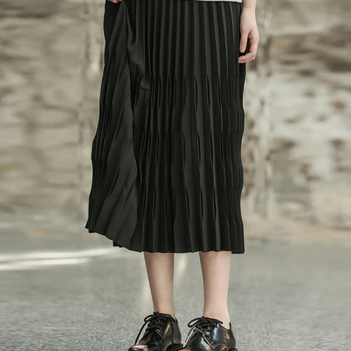 Load image into Gallery viewer, High Elastic Waist Black Pleated Shaped Elegant Midi Half-body Skirt Women Fashion Tide New Spring Autumn 2025  1DF6806
